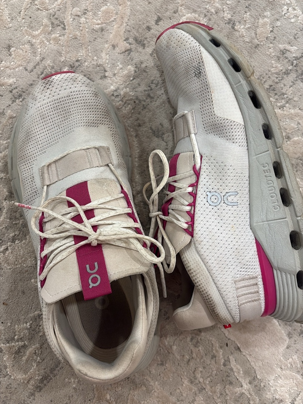 On Running Women's Cloud Sneakers in White and Pink